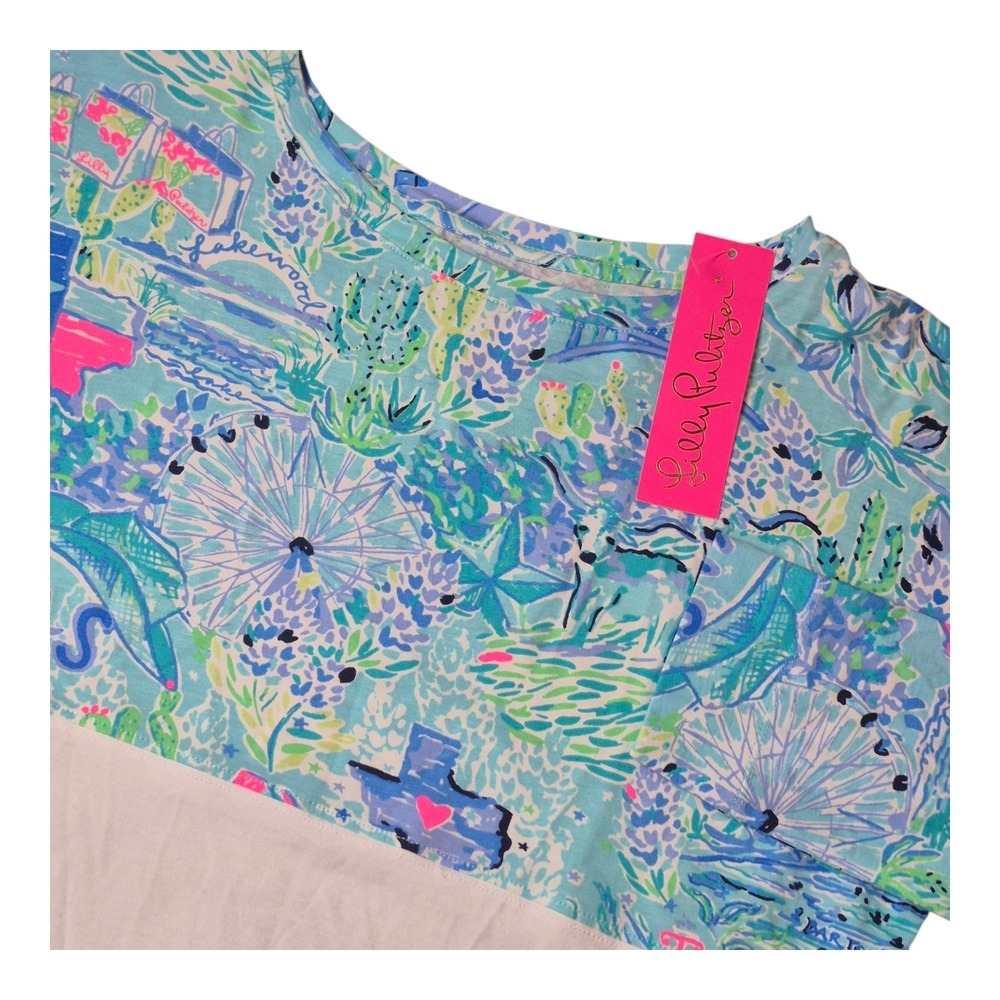 NEW! Lilly Pulitzer Finn Top Bayside Blue Lilly Loves Texas Print Women's Small